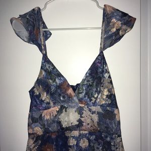 Anthropologie Hutch ruffle flower pink/blue midi dress